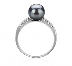 Mariale Noir 7-8mm AAA-qualité Akoya du Japon 925/1000 Argent-Bague perles