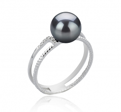 Rahara Noir 8-9mm AAA-qualité Akoya du Japon 925/1000 Argent-Bague perles