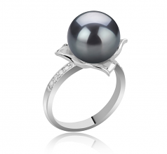 Billy Noir 10-11mm AAA-qualité de Tahiti 925/1000 Argent-Bague perles