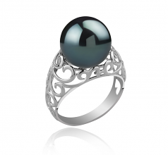 Alva Noir 12-13mm AA-qualité de Tahiti 925/1000 Argent-Bague perles