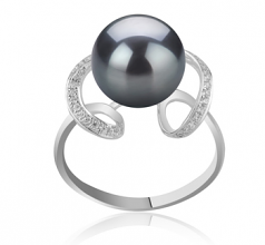 Sheila Noir 10-11mm AAA-qualité de Tahiti 925/1000 Argent-Bague perles