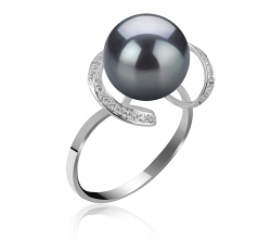 Sheila Noir 10-11mm AAA-qualité de Tahiti 925/1000 Argent-Bague perles