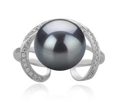 Sheila Noir 10-11mm AAA-qualité de Tahiti 925/1000 Argent-Bague perles