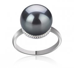 Tindra Noir 10-11mm AAA-qualité de Tahiti 925/1000 Argent-Bague perles