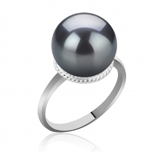 Tindra Noir 10-11mm AAA-qualité de Tahiti 925/1000 Argent-Bague perles