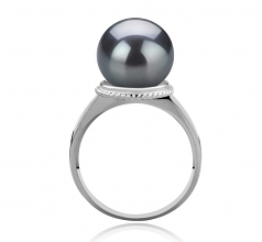 Tindra Noir 10-11mm AAA-qualité de Tahiti 925/1000 Argent-Bague perles