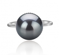 Tindra Noir 10-11mm AAA-qualité de Tahiti 925/1000 Argent-Bague perles