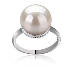 Tindra Blanc 10-11mm AAAA-qualité perles d'eau douce 925/1000 Argent-Bague perles