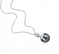 étoile Noir 9-10mm AAA-qualité de Tahiti 925/1000 Argent-pendentif en perles