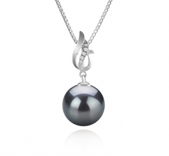 Edna Noir 9-10mm AAA-qualité de Tahiti 925/1000 Argent-pendentif en perles