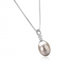 Bambie Blanc 9-10mm AAA-qualité perles d'eau douce 925/1000 Argent-pendentif en perles