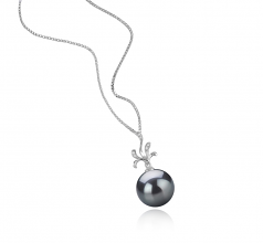 Bois d’ébène Noir 12-13mm AAA-qualité de Tahiti 925/1000 Argent-pendentif en perles