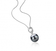 Emilia Noir 10-11mm AAA-qualité de Tahiti 925/1000 Argent-pendentif en perles