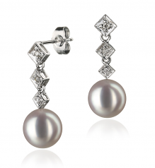 Rozene Blanc 8-9mm AAA-qualité Akoya du Japon 585/1000 Or Blanc-Boucles d'oreilles en perles