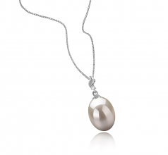 Lindsay Blanc 9-10mm AAA-qualité perles d'eau douce 925/1000 Argent-pendentif en perles