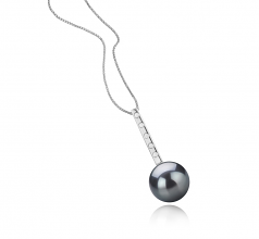 Vanna Noir 11-12mm AAA-qualité de Tahiti 925/1000 Argent-pendentif en perles