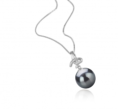 Maude Noir 10-11mm AAA-qualité de Tahiti 925/1000 Argent-pendentif en perles