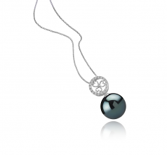 Klara Noir 12-13mm AA-qualité de Tahiti 925/1000 Argent-pendentif en perles
