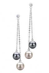 Dolly Noir et Blanc 7-8mm AAAA-qualité perles d'eau douce 925/1000 Argent-Boucles d'oreilles en perles