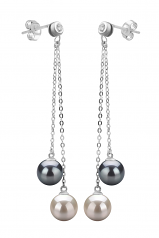 Dolly Noir et Blanc 7-8mm AAAA-qualité perles d'eau douce 925/1000 Argent-Boucles d'oreilles en perles