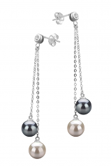 Dolly Noir et Blanc 7-8mm AAAA-qualité perles d'eau douce 925/1000 Argent-Boucles d'oreilles en perles