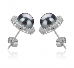 Christelle Noir 7-8mm AAAA-qualité perles d'eau douce 925/1000 Argent-Boucles d'oreilles en perles