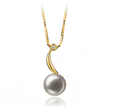 Sora Blanc 8-9mm AAA-qualité Akoya du Japon 585/1000 Or Jaune-pendentif en perles