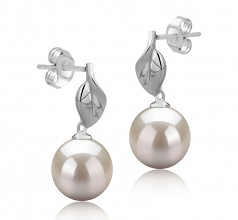 Feuille Blanc 8-9mm AAAA-qualité perles d'eau douce 925/1000 Argent-Boucles d'oreilles en perles