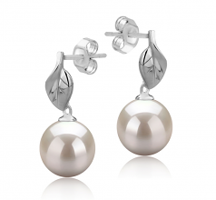 Feuille Blanc 8-9mm AAAA-qualité perles d'eau douce 925/1000 Argent-Boucles d'oreilles en perles