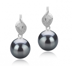 Feuille Noir 8-9mm AAAA-qualité perles d'eau douce 925/1000 Argent-Boucles d'oreilles en perles