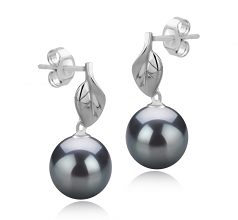 Feuille Noir 8-9mm AAAA-qualité perles d'eau douce 925/1000 Argent-Boucles d'oreilles en perles