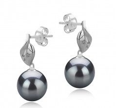 Feuille Noir 8-9mm AAAA-qualité perles d'eau douce 925/1000 Argent-Boucles d'oreilles en perles