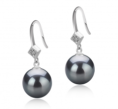 Ethel Noir 8-9mm AAAA-qualité perles d'eau douce 925/1000 Argent-Boucles d'oreilles en perles