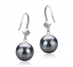 Ethel Noir 8-9mm AAAA-qualité perles d'eau douce 925/1000 Argent-Boucles d'oreilles en perles