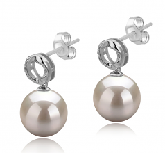 Shellry Blanc 9-10mm AAAA-qualité perles d'eau douce 925/1000 Argent-Boucles d'oreilles en perles