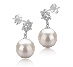 Neige Blanc 10-11mm AAAA-qualité perles d'eau douce 925/1000 Argent-Boucles d'oreilles en perles