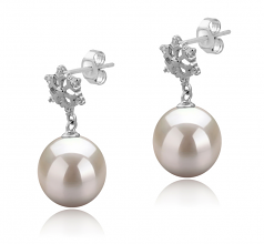 Neige Blanc 10-11mm AAAA-qualité perles d'eau douce 925/1000 Argent-Boucles d'oreilles en perles