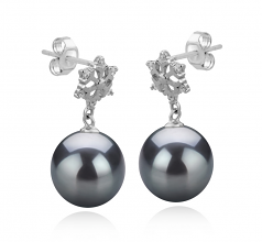 Neige Noir 10-11mm AAA-qualité de Tahiti 925/1000 Argent-Boucles d'oreilles en perles