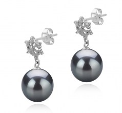 Neige Noir 10-11mm AAA-qualité de Tahiti 925/1000 Argent-Boucles d'oreilles en perles