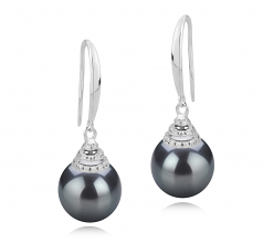 Roxanne Noir 10-11mm AAA-qualité de Tahiti 925/1000 Argent-Boucles d'oreilles en perles