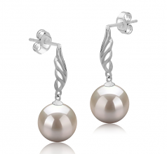 Aile Blanc 9-10mm AAAA-qualité perles d'eau douce 925/1000 Argent-Boucles d'oreilles en perles