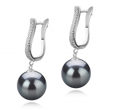 Ophélie Noir 10-11mm AAA-qualité de Tahiti 925/1000 Argent-Boucles d'oreilles en perles