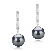 Ophélie Noir 10-11mm AAA-qualité de Tahiti 925/1000 Argent-Boucles d'oreilles en perles