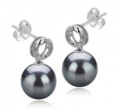 Shellry Noir 9-10mm AAA-qualité de Tahiti 925/1000 Argent-Boucles d'oreilles en perles