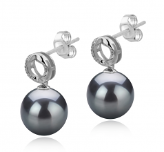 Shellry Noir 9-10mm AAA-qualité de Tahiti 925/1000 Argent-Boucles d'oreilles en perles