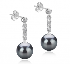 Ariel Noir 9-10mm AAA-qualité de Tahiti 925/1000 Argent-Boucles d'oreilles en perles