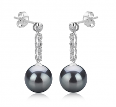 Ariel Noir 9-10mm AAA-qualité de Tahiti 925/1000 Argent-Boucles d'oreilles en perles