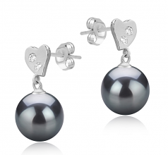 TAIMA Noir 8-9mm AAAA-qualité perles d'eau douce 925/1000 Argent-Boucles d'oreilles en perles