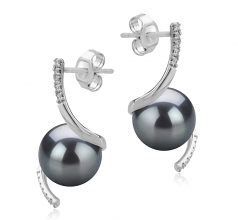 Mathilde Noir 8-9mm AAAA-qualité perles d'eau douce 925/1000 Argent-Boucles d'oreilles en perles