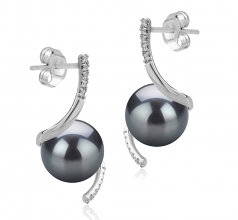 Mathilde Noir 8-9mm AAAA-qualité perles d'eau douce 925/1000 Argent-Boucles d'oreilles en perles